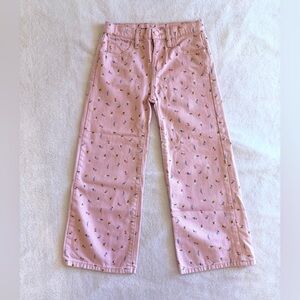 Girls 10 Old Navy Pink Floral Wide Leg Jeans High Rise Baggy Pants